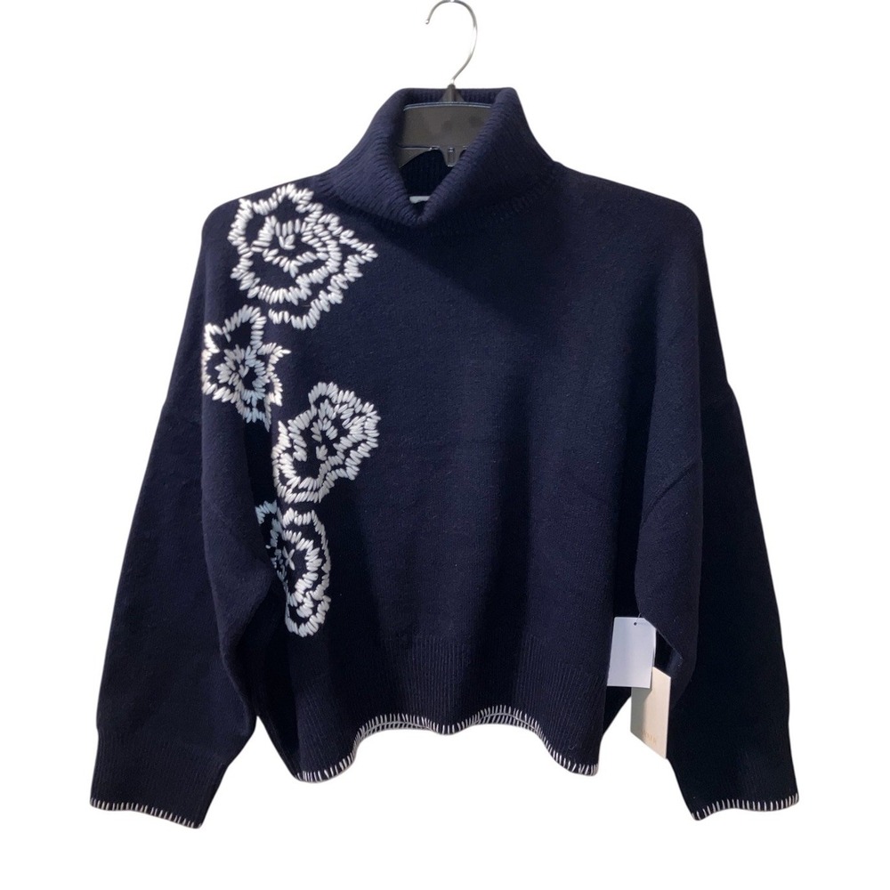 Parker Sweater Embroidered Navy White NWT Sz L Boho Cottage $108‎